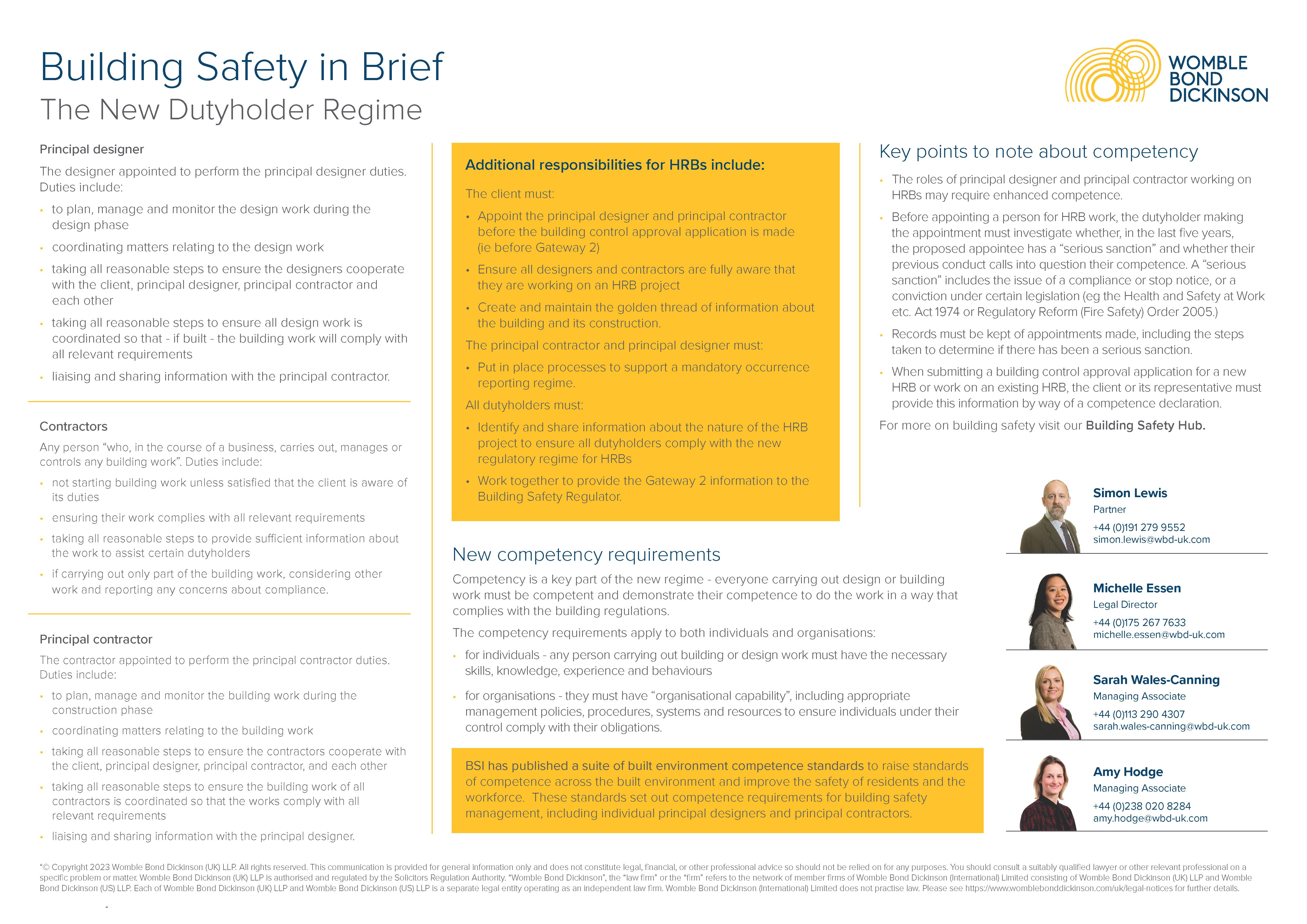 Building safety in brief: dutyholders factsheet