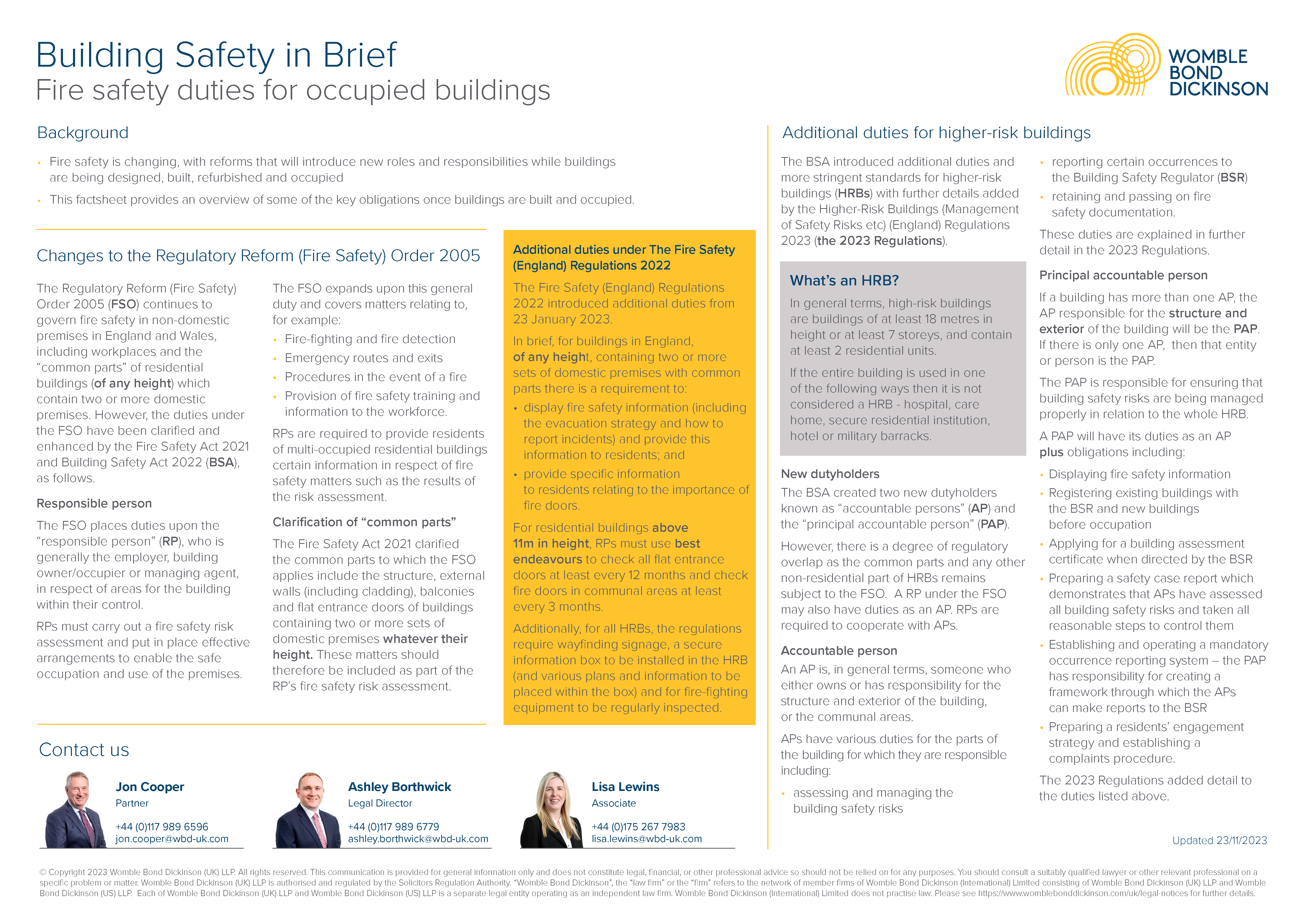 Building safety in brief: fire safety duties for occupied buildings