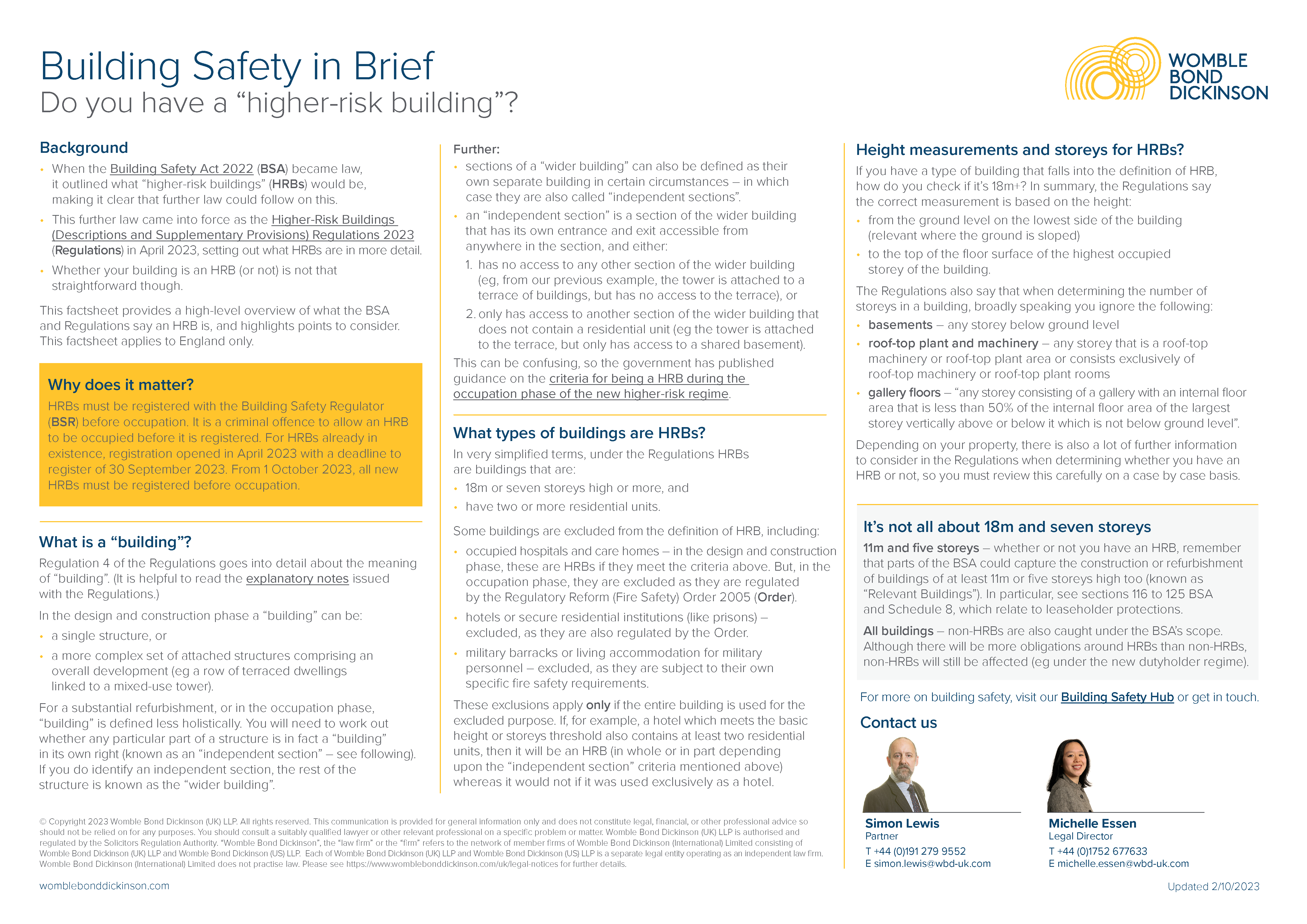 WBD factsheet - higher-risk buildings